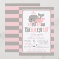 Niedliche Wal Girl Babydusche Einladung