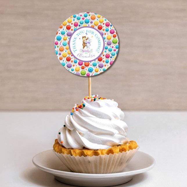 Niedliche Waldbären Waltz Rainbow Polka Dots Runder Aufkleber (Von Creator hochgeladen)