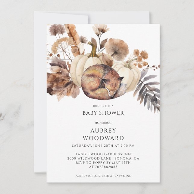 Niedliche Wälder Fox Pumpkins fallen Einladung (Vorderseite)