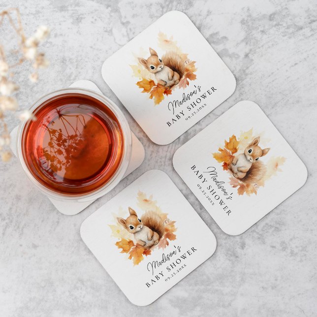 Niedliche Waldereichhörnchen Herbstdusche Rechteckiger Pappuntersetzer (Von Creator hochgeladen)