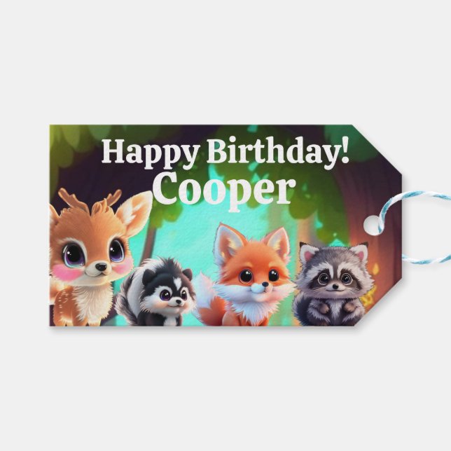 Niedliche Waldfreunde Fuchs-Raccoon-Reh Geschenkanhänger (Vorderseite (Horizontal))