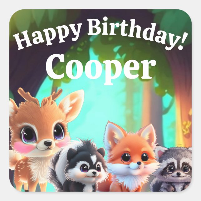 Niedliche Waldfreunde Fuchs-Raccoon-Reh Quadratischer Aufkleber (Vorderseite)