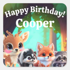 Niedliche Waldfreunde Fuchs-Raccoon-Reh Quadratischer Aufkleber