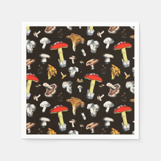Niedliche Waldpolster-Pilze aus dunkelbraunem Anba Serviette (Vorderseite)