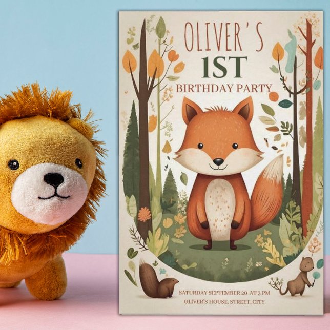 Niedliche Waldtiere 1. Geburtstag Party Einladung (Von Creator hochgeladen)