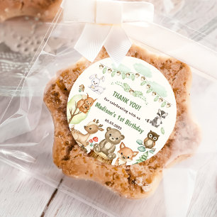 Niedliche Waldtiere 1. Geburtstag Party Runder Aufkleber