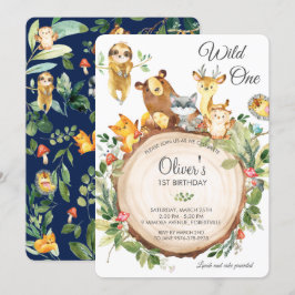 Niedliche Waldtiere 1. Geburtstag Party Wild One Einladung