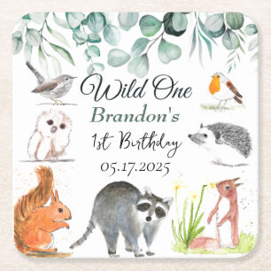 Niedliche Waldtiere 1. Geburtstag Wild One Rechteckiger Pappuntersetzer