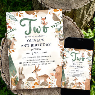 Niedliche Waldtiere 2. Geburtstag Party Einladung