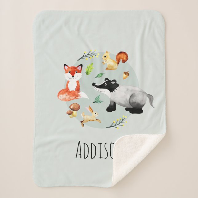 Niedliche Waldtiere Badger & Fox Name Kinder Sherpadecke (Vorderseite)