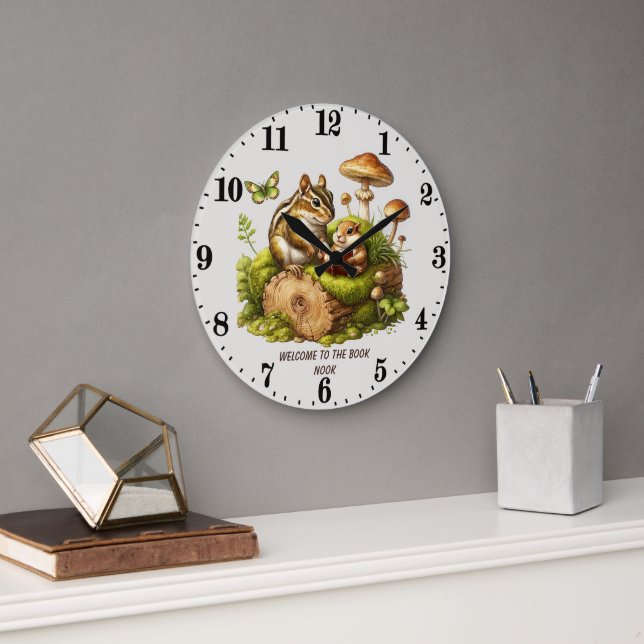 Niedliche Waldtiere buchen nook Leseliebhaber Große Wanduhr (Büro)