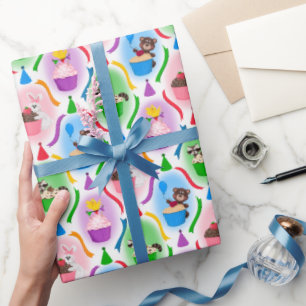Niedliche Waldtiere & Cupcakes Geburtstag Geschenkpapier