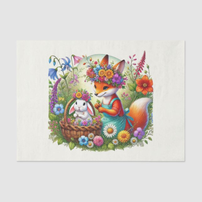 Niedliche Waldtiere decoupage fox Kaninchen Seidenpapier (Vorderseite)