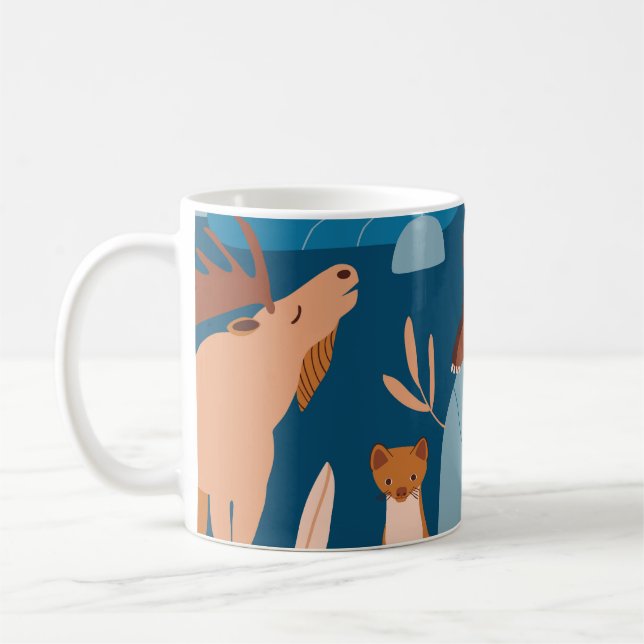 Niedliche Waldtiere, dunkles, nahtloses Design. Kaffeetasse (Links)