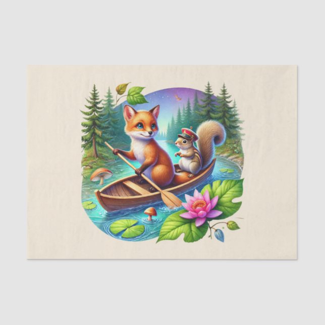 Niedliche Waldtiere entmutigen Fuchs-Eichhörnchen Seidenpapier (Vorderseite)