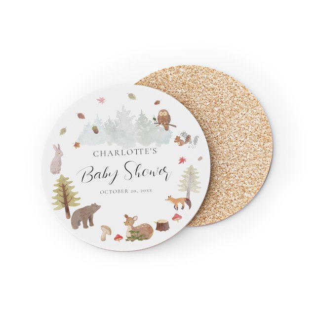 Niedliche Waldtiere fallen Kinderdusche Getränkeuntersetzer (Rustic Woodland Animals Script Baby Shower Coaster)