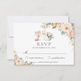 Niedliche Waldtiere Gelbe Blumengrün RSVP Karte