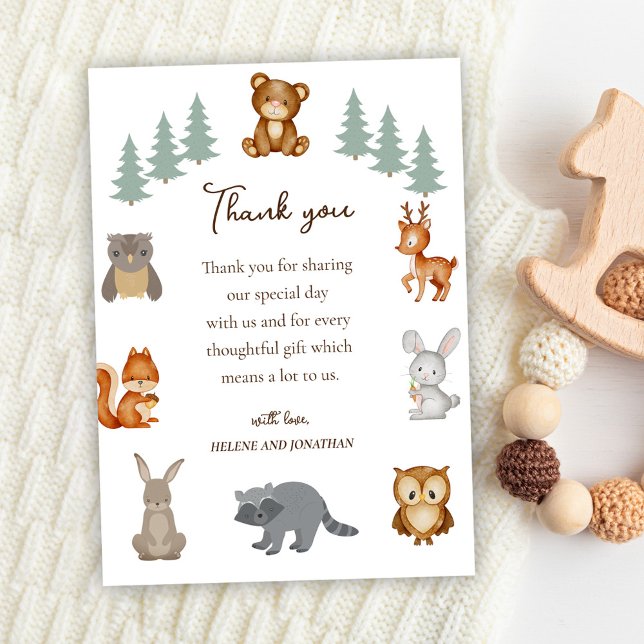 Niedliche Waldtiere Geschlechtsneutrale Babydusche Dankeskarte (Cute Woodland Animals Gender Neutral Baby Shower Thank You Card)