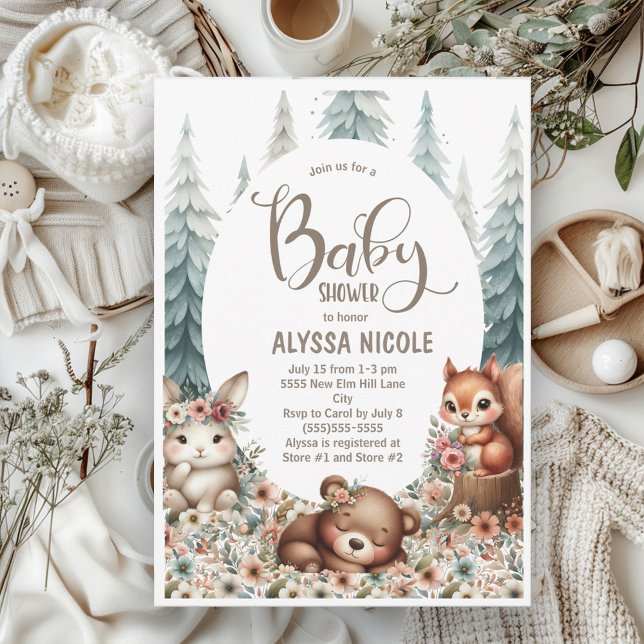 Niedliche Waldtiere Geschlechtsneutrale Babydusche Einladung (Woodland animals baby shower invitation)