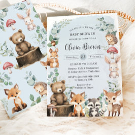 Niedliche Waldtiere Grünpflanzen Blue Baby Dusche Einladung