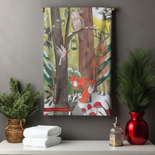 Niedliche Waldtiere Grünwald Weihnachten Geschirrtuch