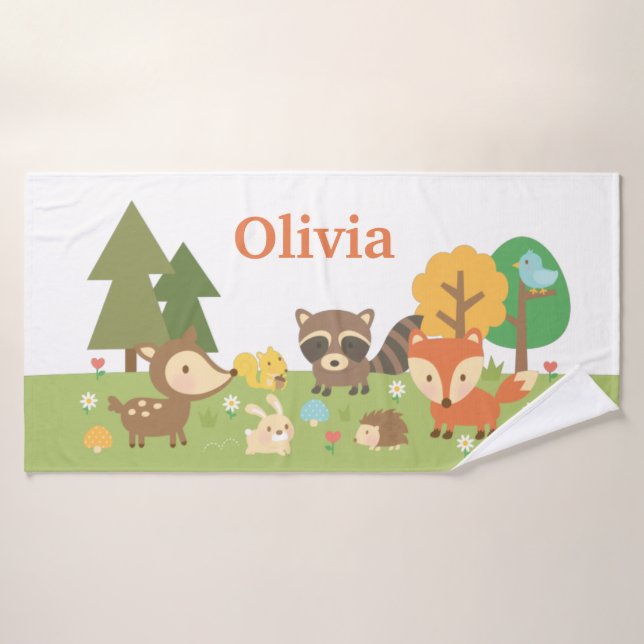 Niedliche Waldtiere Hirschfocken Raccoon Kinder Badehandtuch (Badehandtuch)