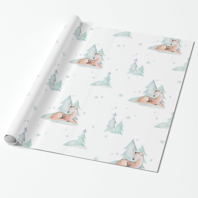 Niedliche Waldtiere im Winter Geschenkpapier (Ungerollt)