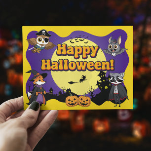 Niedliche Waldtiere in Kostümhappy Halloween Postkarte