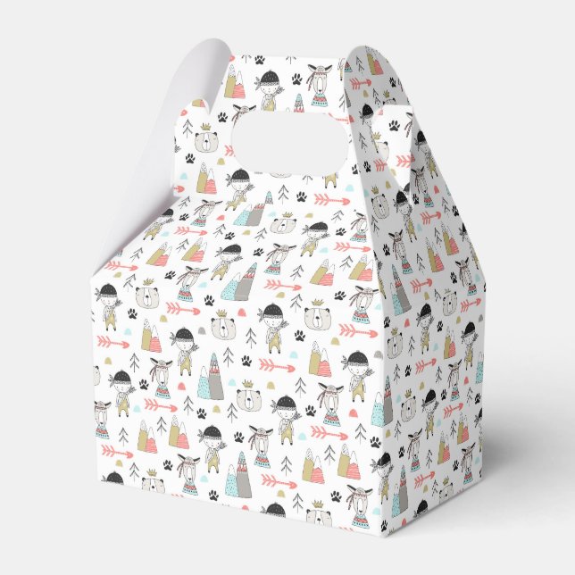 Niedliche Waldtiere & Indianerjunge Muster Geschenkschachtel (Vorderseite)