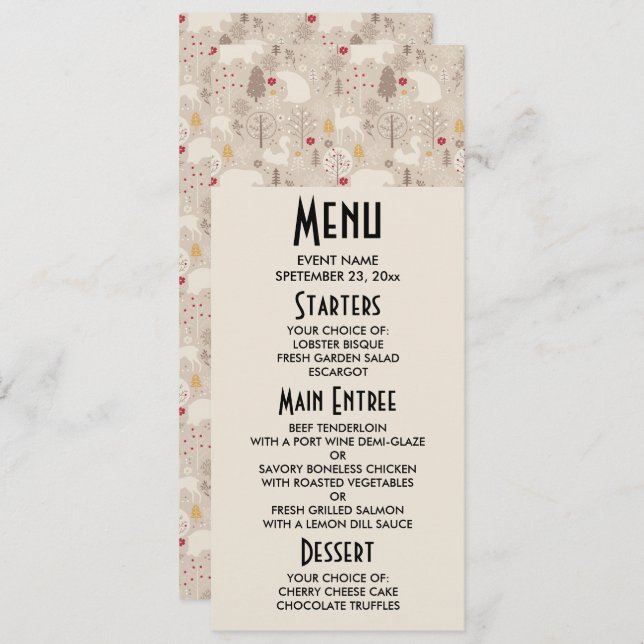 Niedliche Waldtiere Nordic Muster Weihnachten Einladung (Vorne/Hinten)