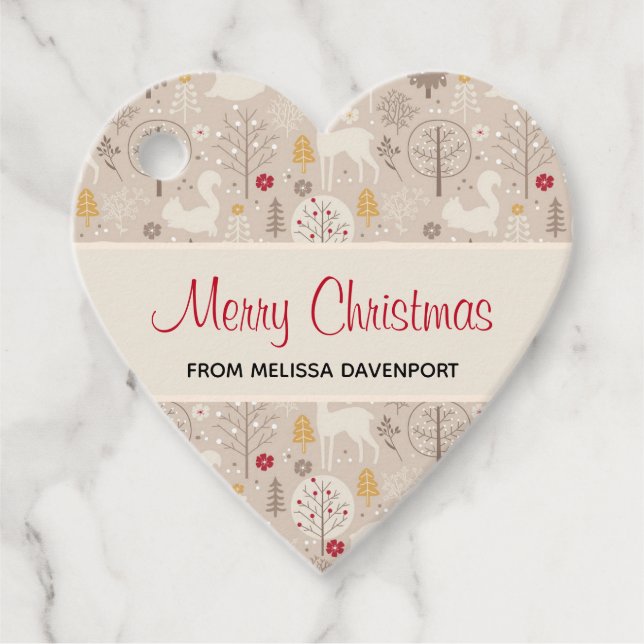 Niedliche Waldtiere Nordic Muster Weihnachten Geschenkanhänger (Vorderseite)