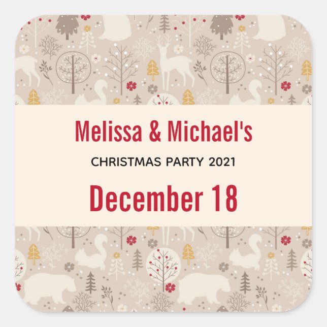 Niedliche Waldtiere Nordic Muster Weihnachten Quadratischer Aufkleber (Vorderseite)