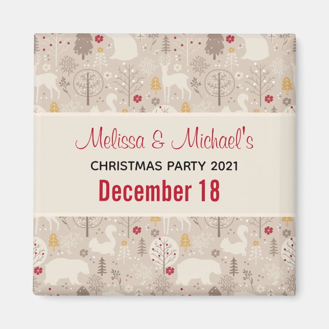 Niedliche Waldtiere Nordische Muster Save the Date Magnet (Vorne)