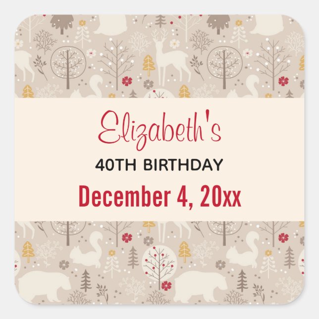 Niedliche Waldtiere Nordische Muster Save the Date Quadratischer Aufkleber (Vorderseite)
