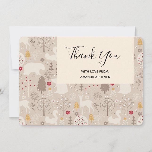 Niedliche Waldtiere Nordisches Muster Dankeskarte (Vorderseite)