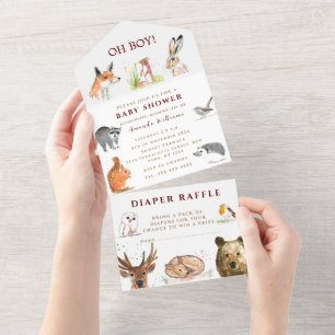 Niedliche Waldtiere Oh Boy Baby Dusche All In One Einladung
