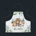 Niedliche Waldtiere Pinienbäume Koch Schürze<br><div class="desc">Dieses bezaubernde Design besticht durch elegante Aquarellwiesen,  rustikale Kiefernbäume und eine Gruppe niedlicher Waldtiere. Personalisieren Sie die Schürze mit dem Namen Ihres Kindes.</div>