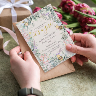 Niedliche Waldtiere QR Girl Baby Shower Einladung