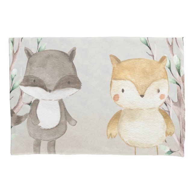 Niedliche Waldtiere Raccoon und Schale Kissenbezug (Vorderseite)