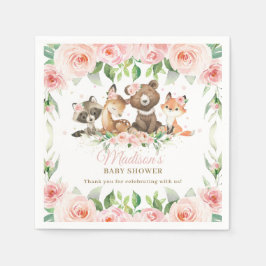 Niedliche Waldtiere Rosa Blütenmädchen Kinderdusch Serviette