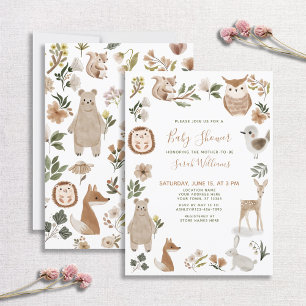 Niedliche Waldtiere Script Brown Boho Baby Shower Einladung
