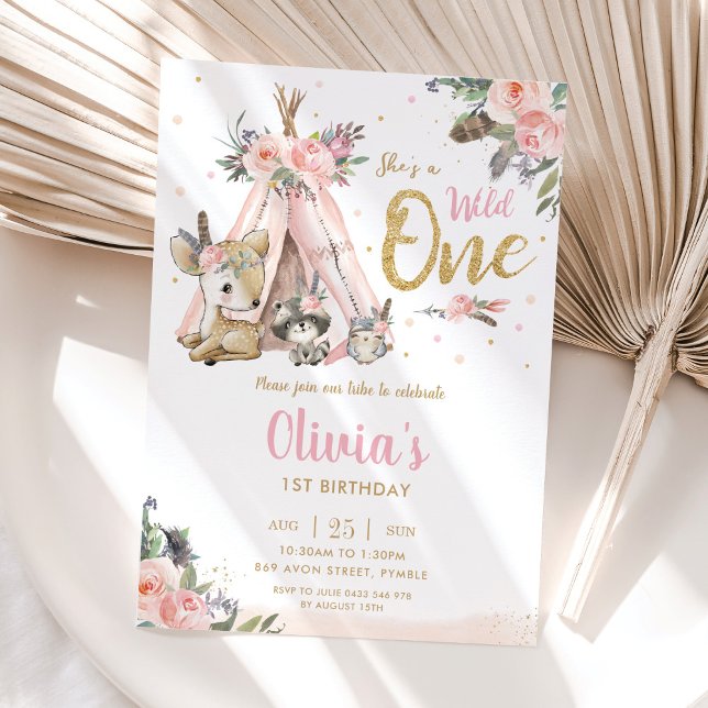 Niedliche Waldtiere Stamm Wild 1 1. Geburtstag Einladung (Von Creator hochgeladen)