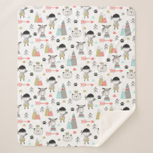 Niedliche Waldtiere u. indisches Jungen-Muster Sherpadecke