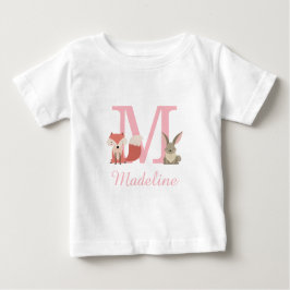 Niedliche Waldtiere Waldtiere Rosa Monogramm Baby T-shirt