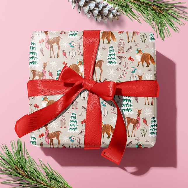 Niedliche Waldtiere Weihnachtsfeiertag Geschenkpapier (Cute Woodland Animals Christmas Holiday Wrapping Paper)