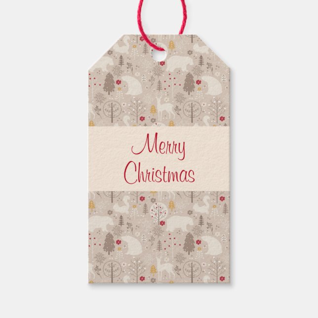 Niedliche Waldtiere Weihnachtsmuster Geschenkanhänger (Vorderseite)