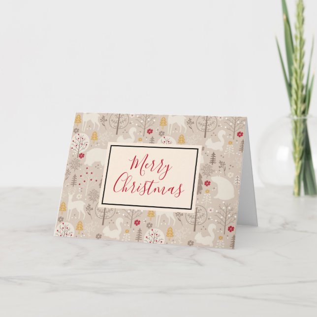 Niedliche Waldtiere Weihnachtsmuster Karte (Vorderseite)