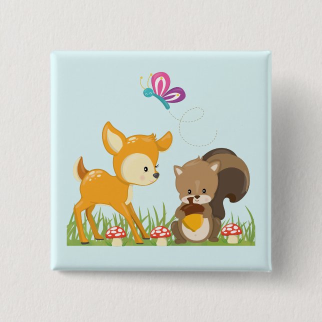 Niedliche Waldtiere Whimsischer Cartoon Button (Vorderseite)