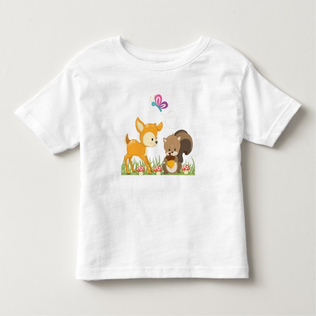 Niedliche Waldtiere Whimsischer Cartoon Kleinkind T-shirt (Vorderseite)