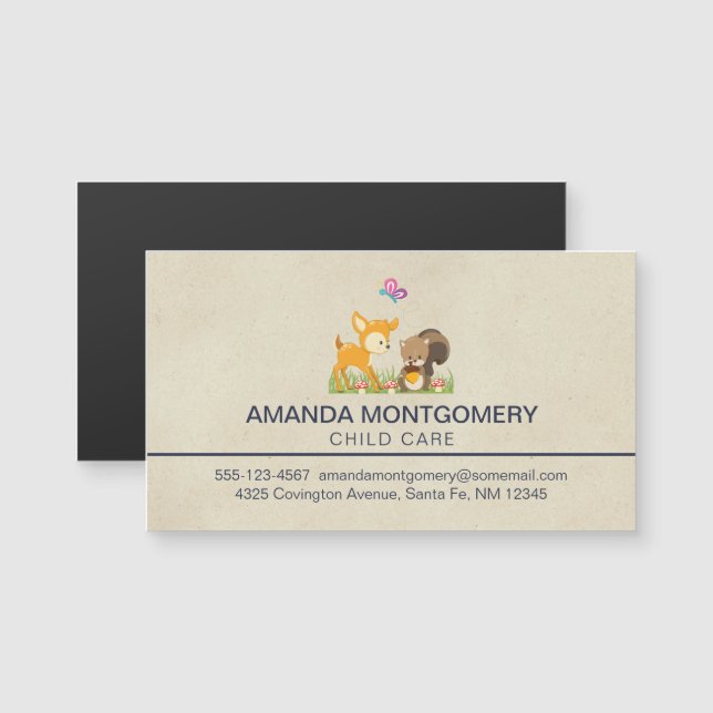 Niedliche Waldtiere Whimsischer Cartoon Magnetkarte (Vorne/Hinten)